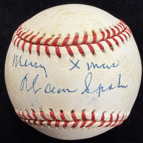 Warren Spahn Merry Xmas Signed Baseball JSA