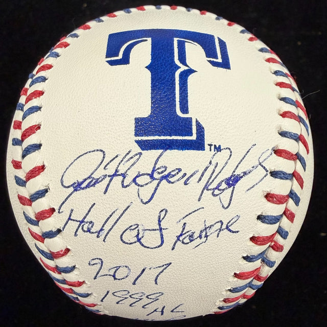 Ivan “Pudge” Rodriguez Signed Rangers Team Stitch Stat Baseball Beckett Witness 