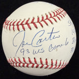 Joe Carter 93 World Series Game Signed Story Stat Baseball JSA