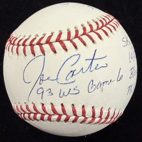 Joe Carter 93 World Series Game Signed Story Stat Baseball JSA