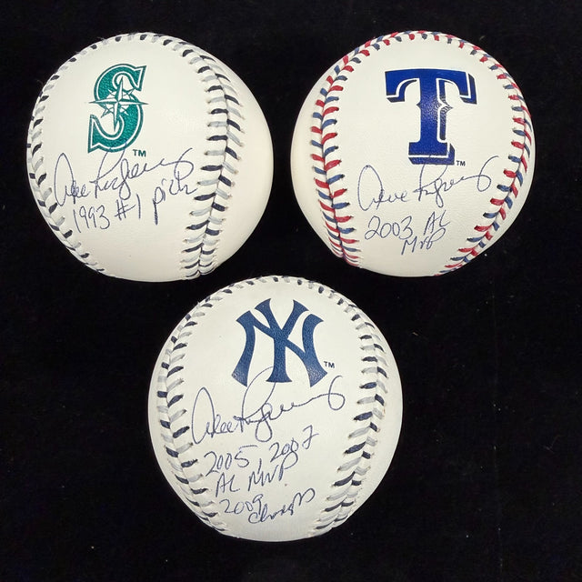 Alex Rodriguez Signed Mariners, Rangers, Yankees Team Stitch Baseball Set JSA