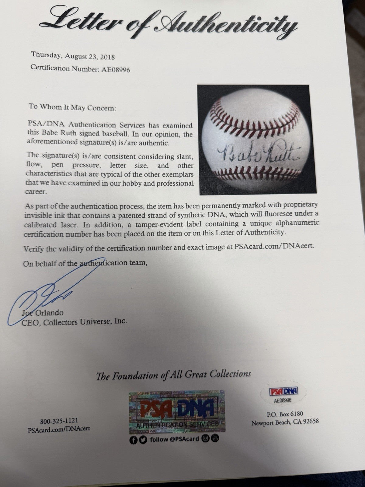 Babe Ruth Single Signed OAL Reach Harridge WW2 Baseball JSA PSA/DNA LOA