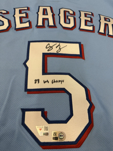 Corey Seager 23 WS Champs Signed Texas Rangers Authentic Jersey MLB Holo Fanatic