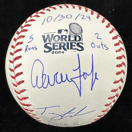 Aaron Judge Tommy Edman 2024 World Series Game 5 E8 Signed Baseball MLB Holo 
