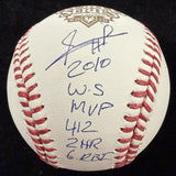 Edgar Renteria 2010 WS MVP Signed World Series Stat Baseball Beckett Witness BAS