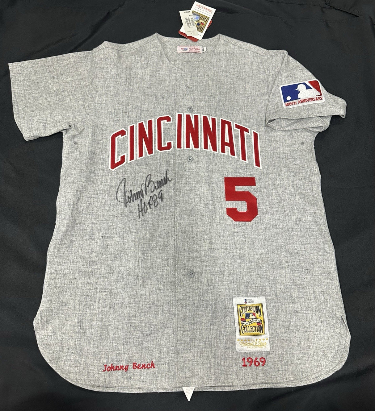 Johnny Bench HOF 89 Signed Authentic Reds Mitchell Ness Jersey Beckett