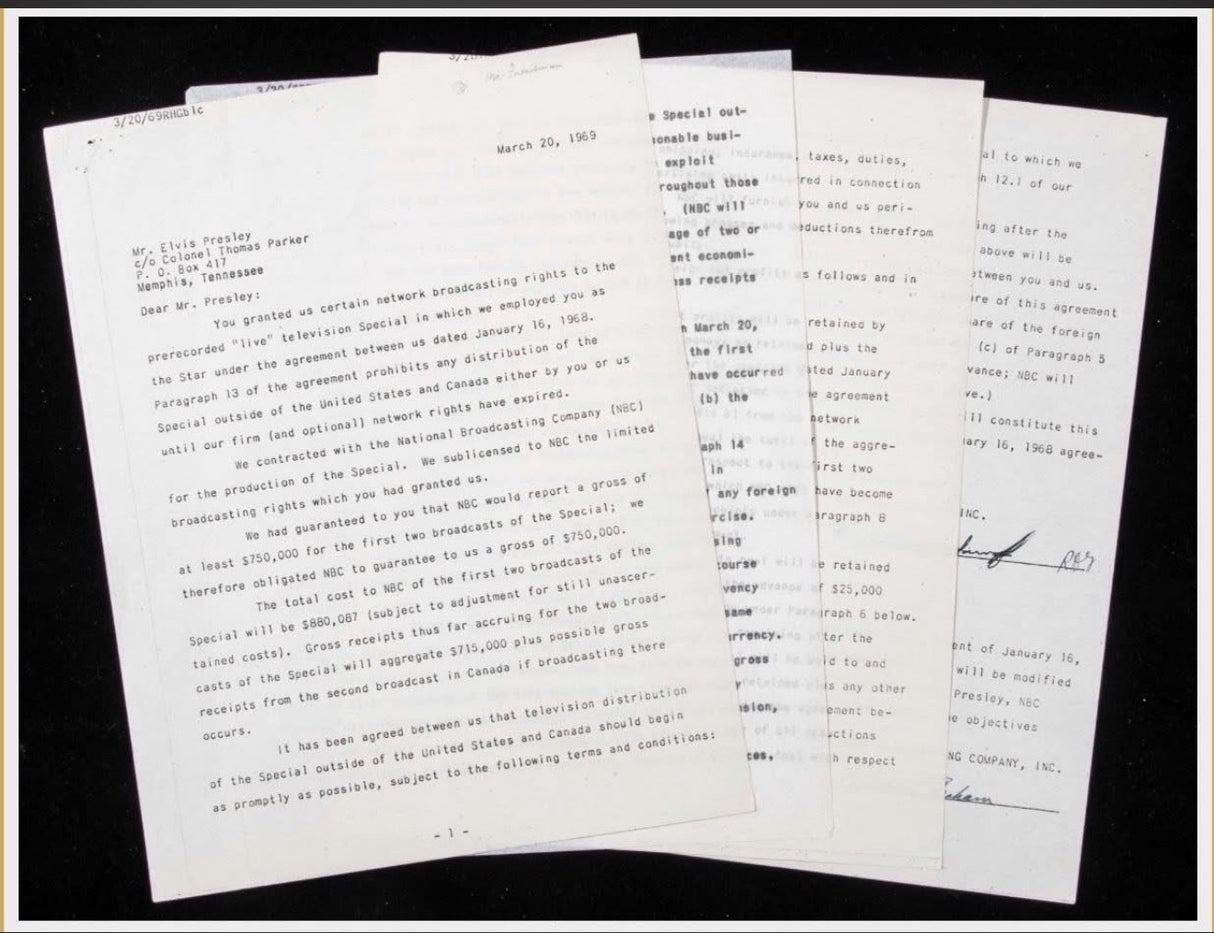 Elvis Presley Signed 1968 NBC Comeback Special Contract/Agreement PSA/DNA LOA