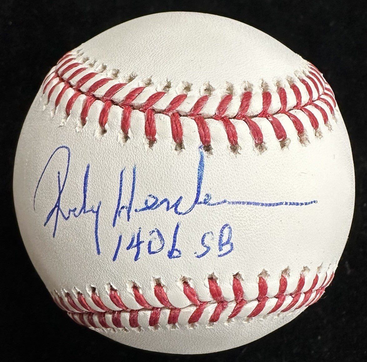 Rickey Henderson 1,406 SB Signed Baseball JSA