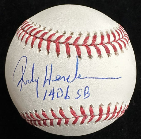 Rickey Henderson 1,406 SB Signed Baseball JSA