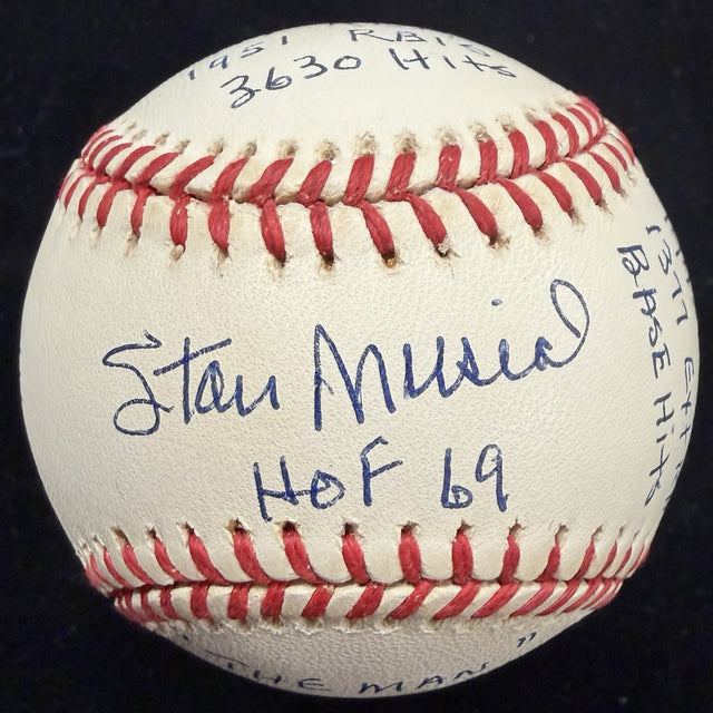 Stan Musial Signed Reggie Jackson Stat Baseball Complete Box Bag Cert