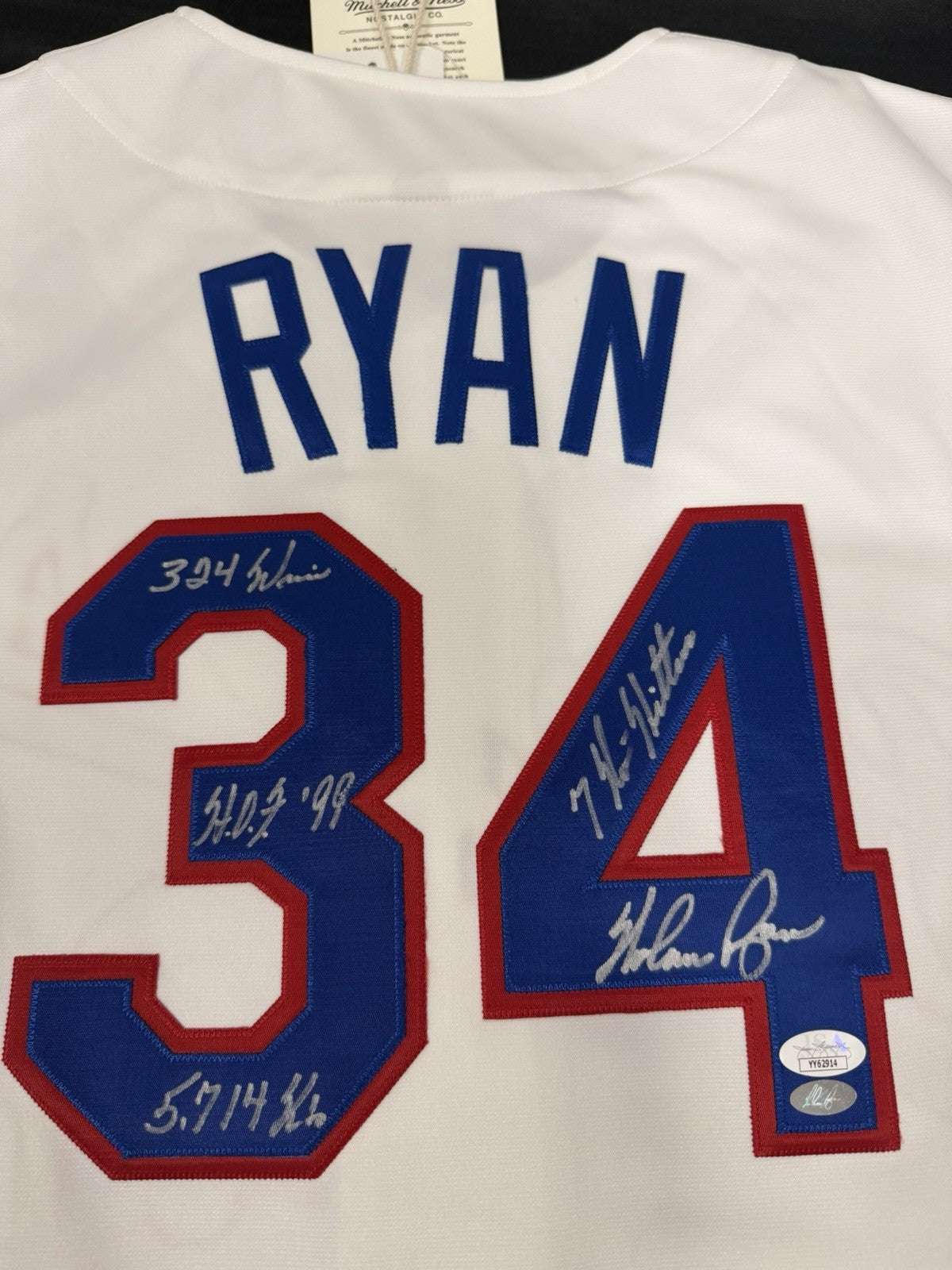 Nolan Ryan HOF 99 Signed Authentic Mitchell Ness Rangers Stat Jersey JSA LOA