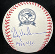 Rickey Henderson 93 WSC Signed Blue Jays 40th Anniversary Logo Baseball JSA