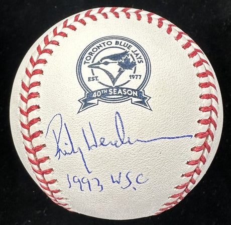 Rickey Henderson 93 WSC Signed Blue Jays 40th Anniversary Logo Baseball JSA