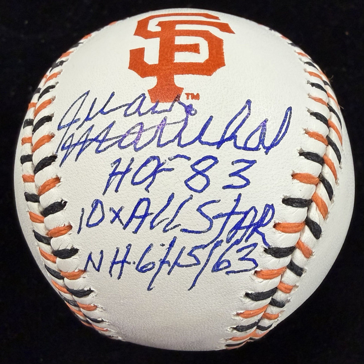 Juan Marichal HOF 83 Signed Giants Team Stitch Logo Baseball JSA Witness