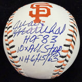 Juan Marichal HOF 83 Signed Giants Team Stitch Logo Baseball JSA Witness