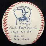 Mike McCormick 1967 NL CY Signed Cy Young Logo Stat Baseball JSA