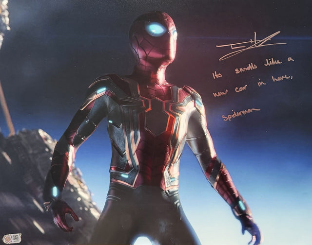 Tom Holland Signed Avengers: Infinity War Spider-Man 16x20 Photo SWAU Quote + CN