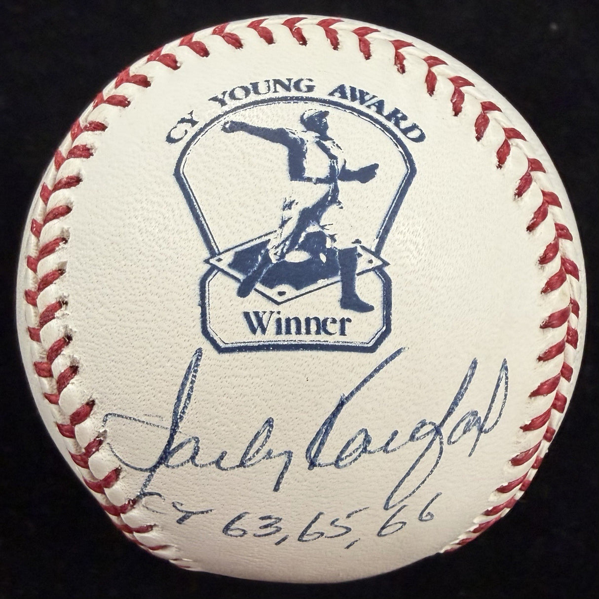 Sandy Koufax CY 63, 65, 66 Signed Cy Young Logo Baseball Steiner Sports OA Holo