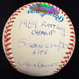 Kirby Puckett HOF 01 Signed Reggie Jackson RJ Stat Baseball Complete Box BagHolo