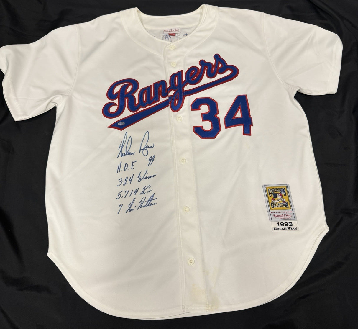 Nolan Ryan HOF 99 Signed Authentic Mitchell Ness Rangers Stat Jersey JSA LOA