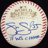 Skip Schumaker 11 WS Champs Signed 2011 World Series Logo Baseball JSA