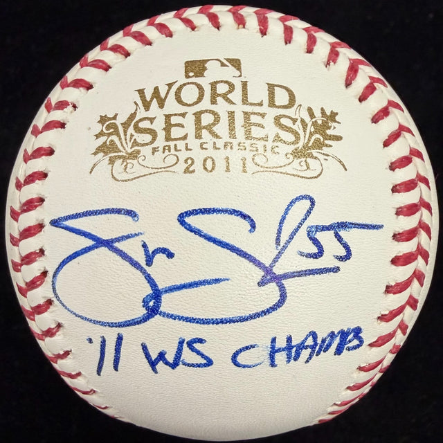 Skip Schumaker 11 WS Champs Signed 2011 World Series Logo Baseball JSA