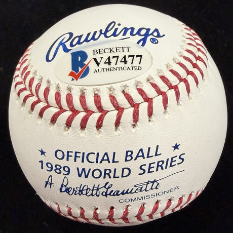 Dave Stewart 89 WS MVP Signed 1989 World Series Logo Baseball Beckett