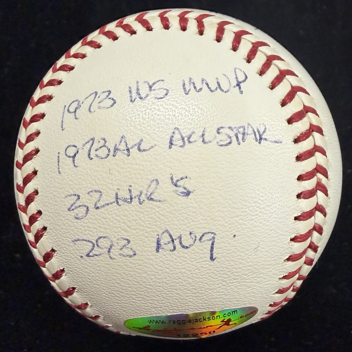 Reggie Jackson 1973 AL MVP Signed RJ Stat Baseball Complete Box Bag Cert