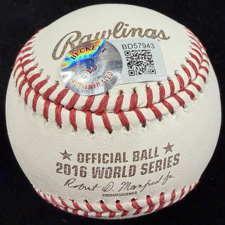 Ben Zobrist 16 WS MVP Signed 2016 World Series Logo Baseball Beckett