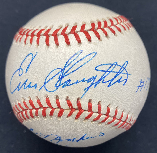 Enos Slaughter #17 1957-1958 World Series Yankees Vs. Braves Signed Baseball JSA