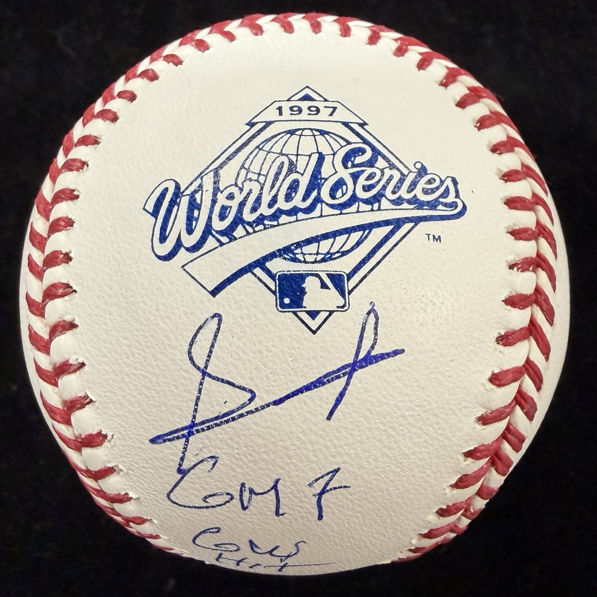 Edgar Renteria GM 7 GW Hit Signed 1997 World Series Logo Baseball BAS Witness
