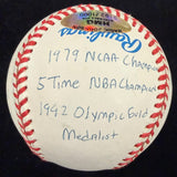 Magic Johnson Signed RJ Reggie Jackson Stat Baseball HMG Hologram