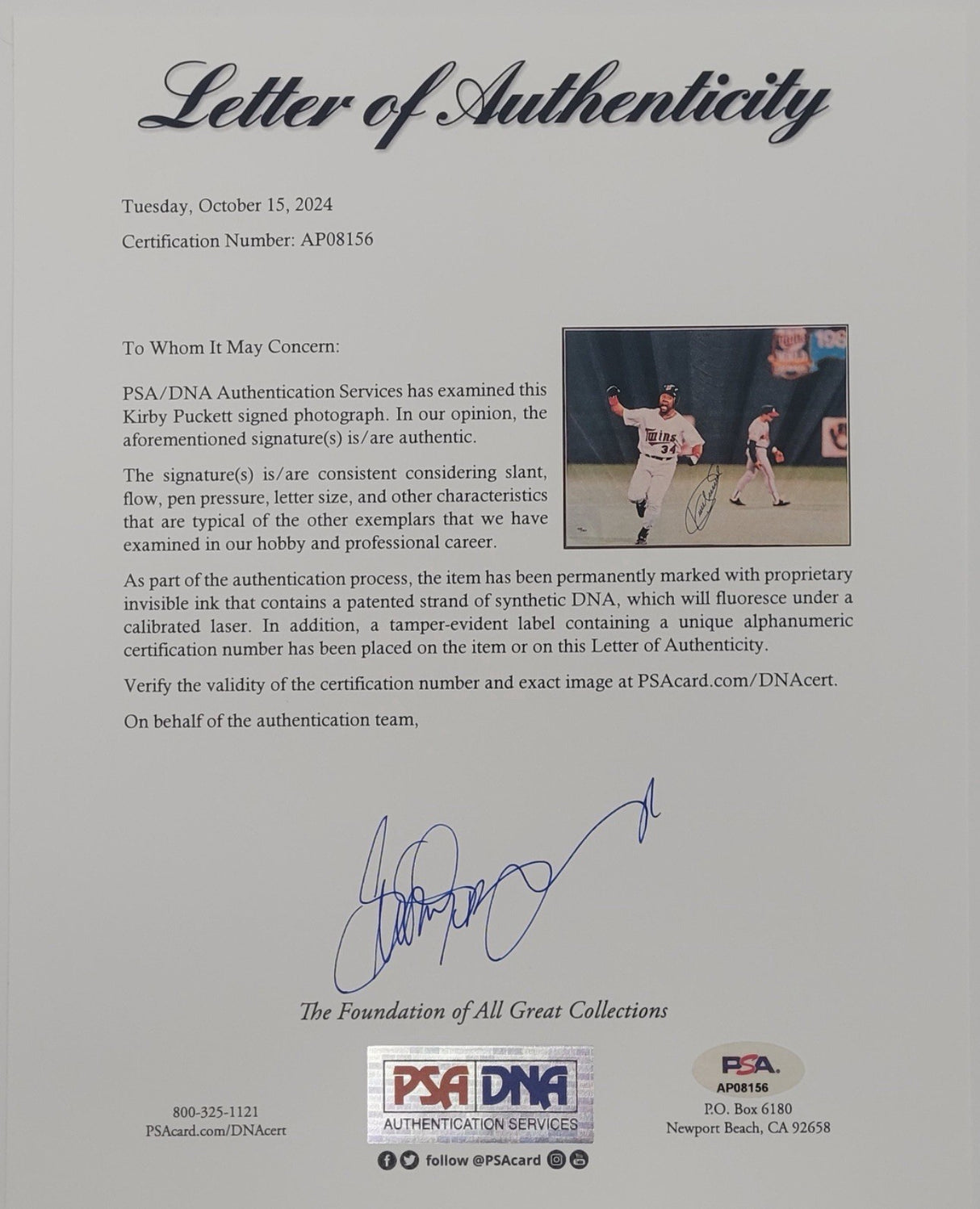 Kirby Puckett Signed Framed 1991 World Series Home Run 16x20 PSA/DNA LOA