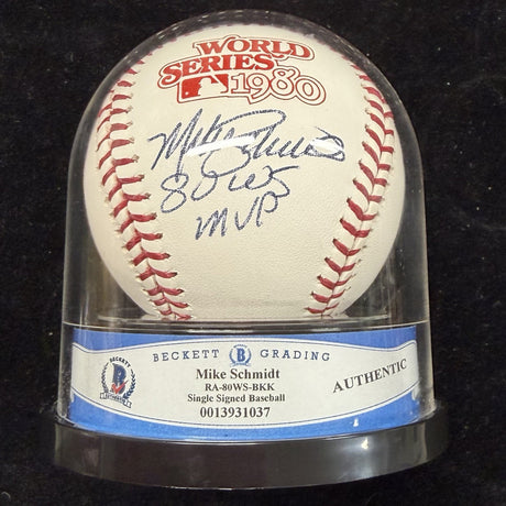 Mike Schmidt 80 WS MVP Signed 1980 World Series Logo Baseball MLB Holo Fanstics 