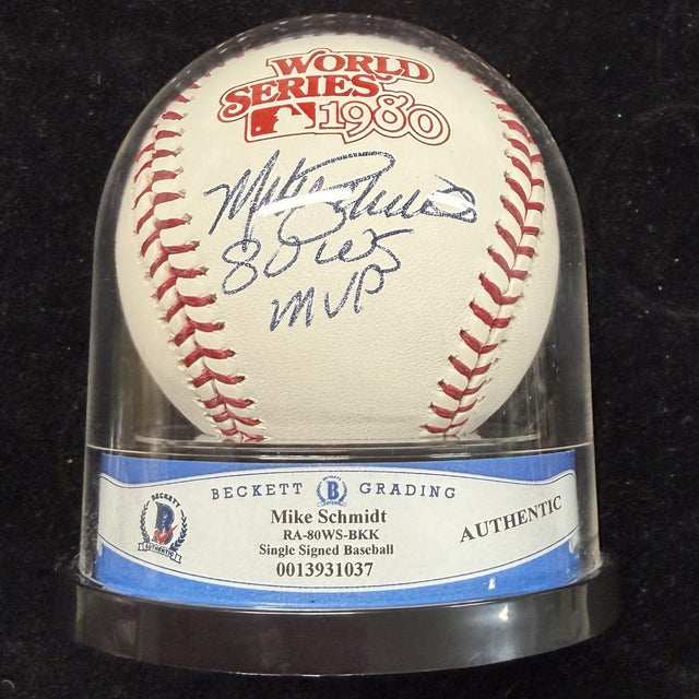 Mike Schmidt 80 WS MVP Signed 1980 World Series Logo Baseball MLB Holo Fanstics 