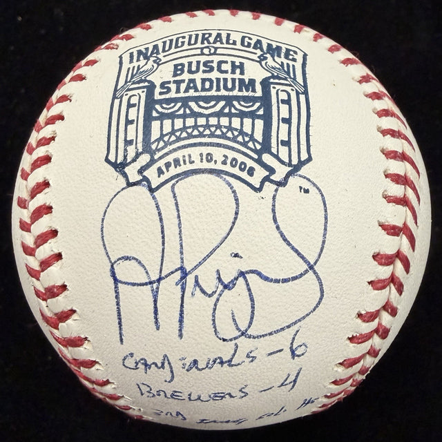 Albert Pujols Signed Busch Stadium Inaugural Game Logo Baseball Beckett Witness 