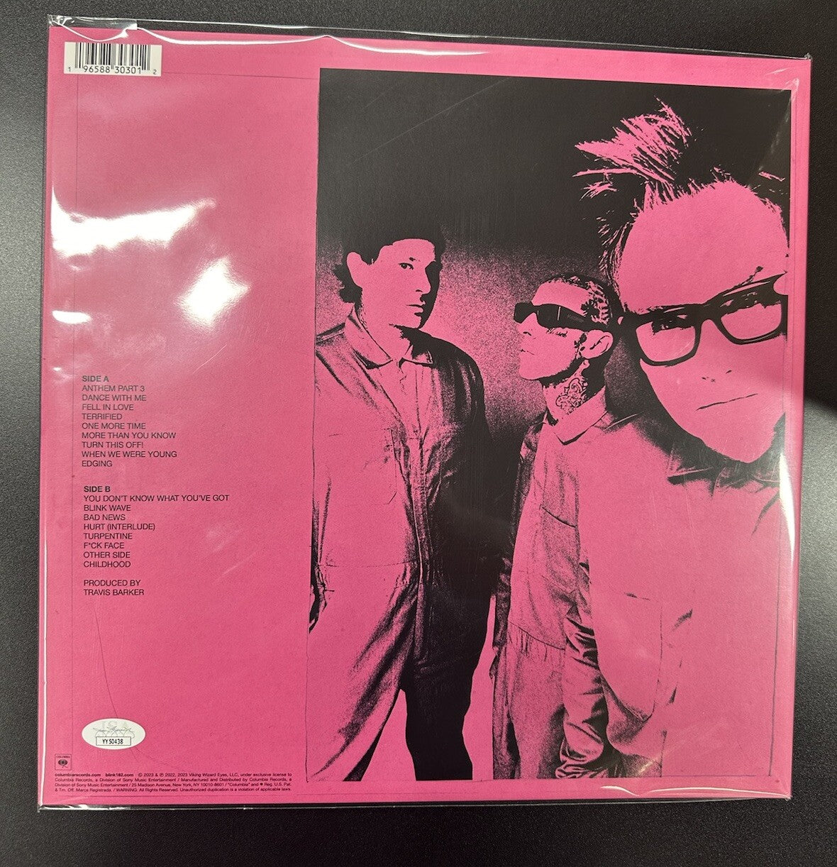 Blink-182 Mark Hoppus Tom Delonge Travis Barker Signed Vinyl JSA 