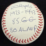 George Brett HOF 99 Signed 9 Inscription Stat Baseball JSA