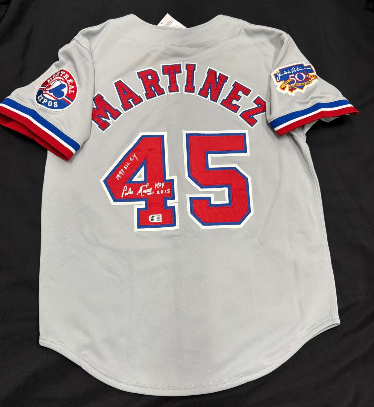 Pedro Martinez 97 NL CY HOF 15 Signed Authentic Expos Mitchell & Ness Beckett