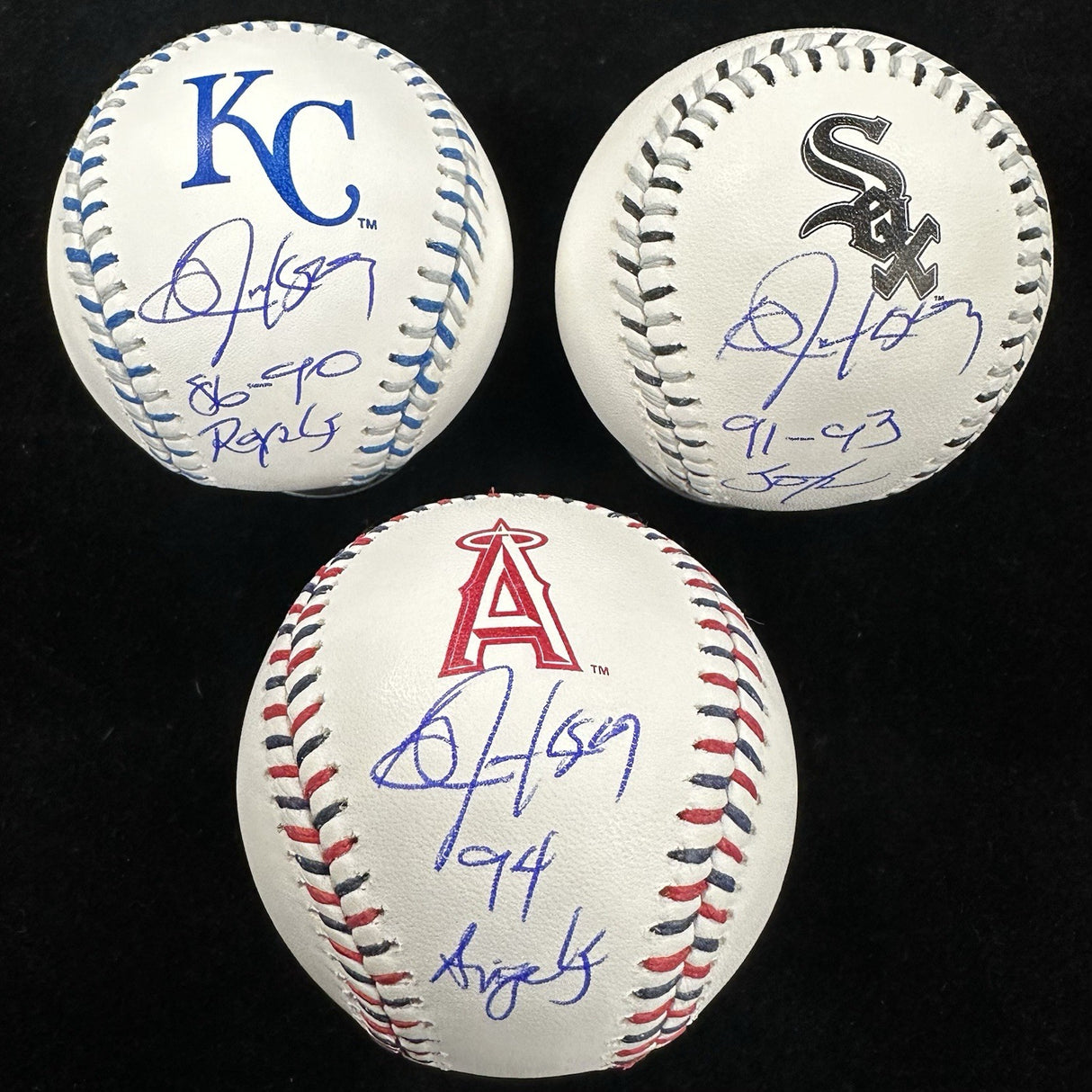 Bo Jackson Royals Angels White Sox Signed Team Stitch Logo Baseball Set Beckett 