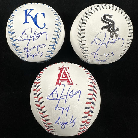 Bo Jackson Royals Angels White Sox Signed Team Stitch Logo Baseball Set Beckett 