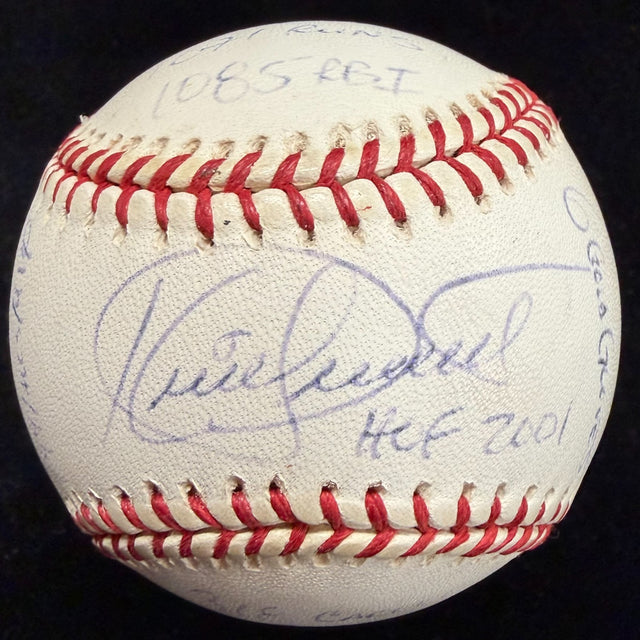 Kirby Puckett HOF 01 Signed Reggie Jackson RJ Stat Baseball Complete Box BagHolo