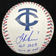 Joe Mauer HOF 2024 2009 AL MVP Signed Twins Team Stitch Logo Baseball Beckett