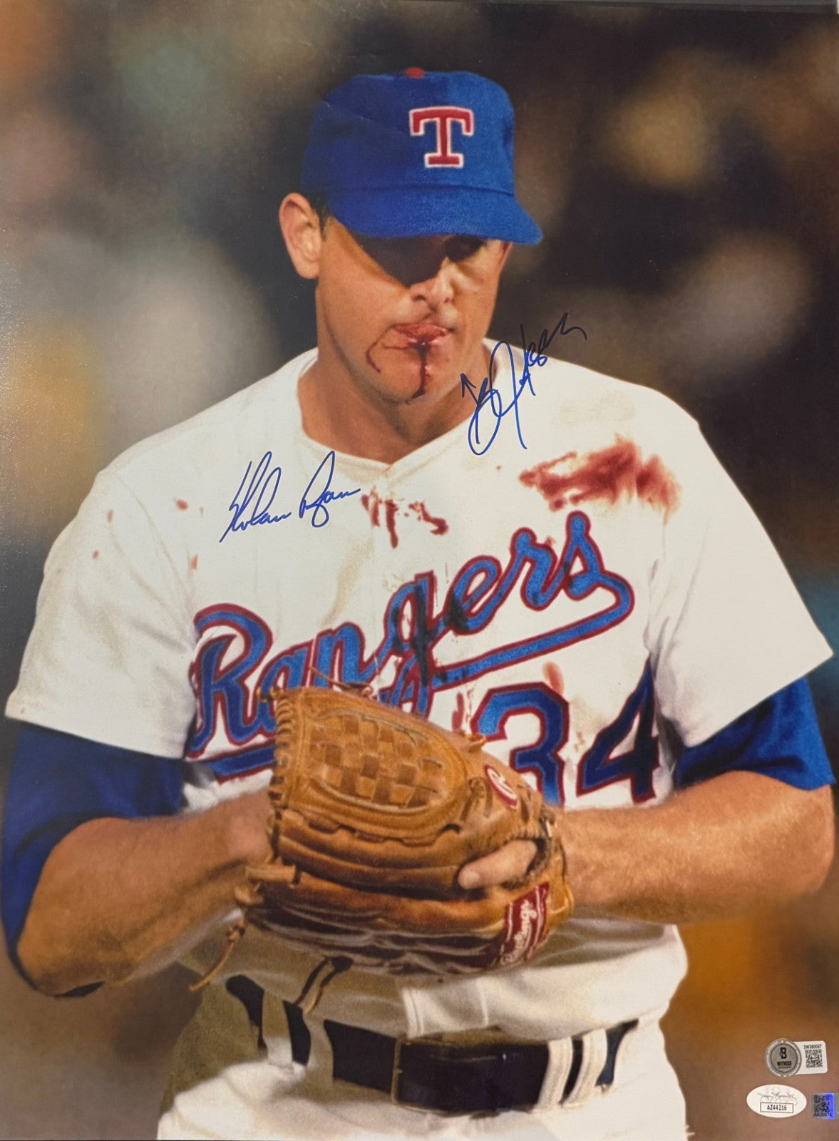 Nolan Ryan & Bo Jackson Dual-Signed Bloody Lip 16x20 JSA Beckett