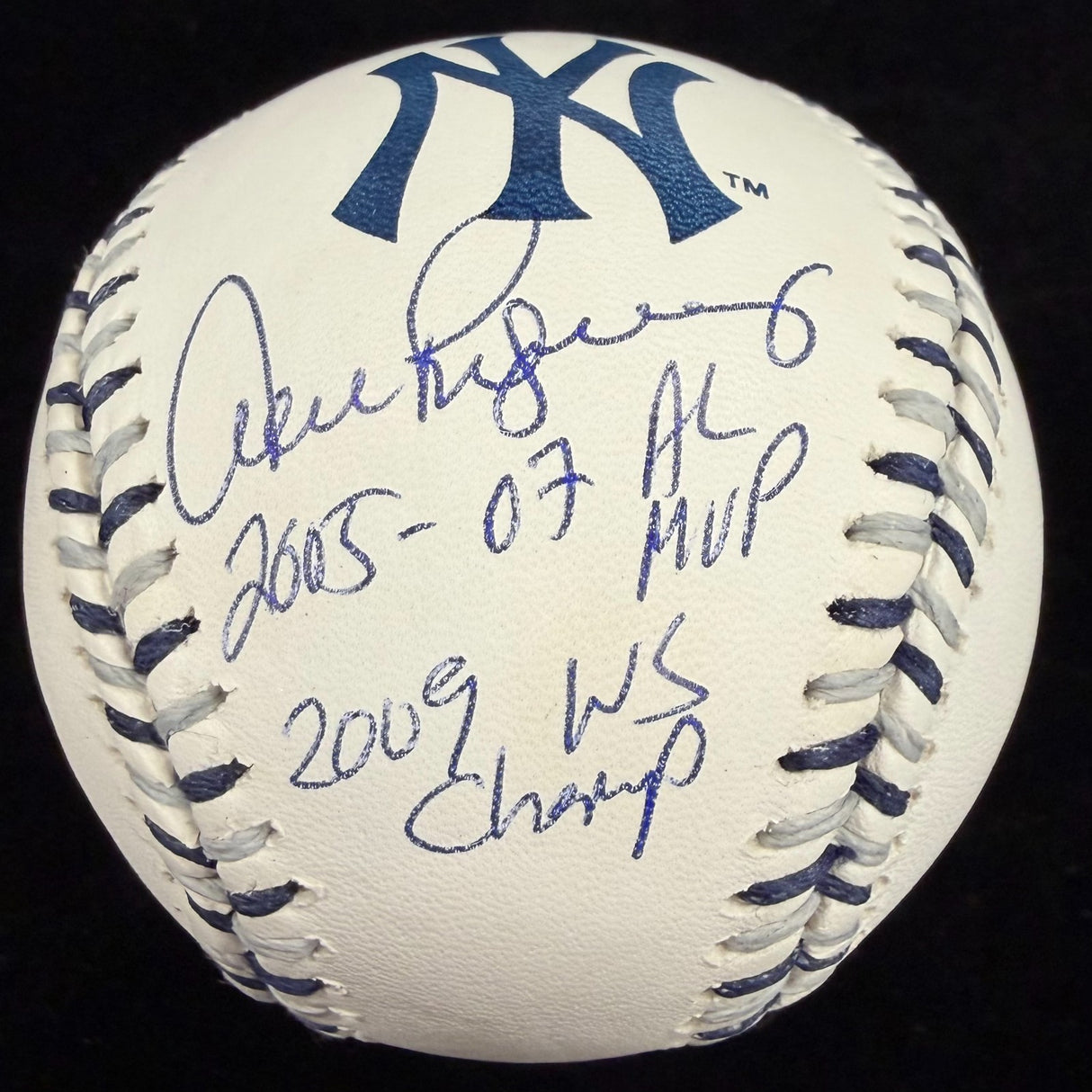 Alex Rodriguez 05, 07 AL MVP 09 WS Champs Signed Yankees Team Stitch Logo JSA 