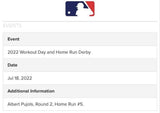 Albert Pujols Game Used 2022 Home Run Derby Round 2 HR #5 MLB Hologram