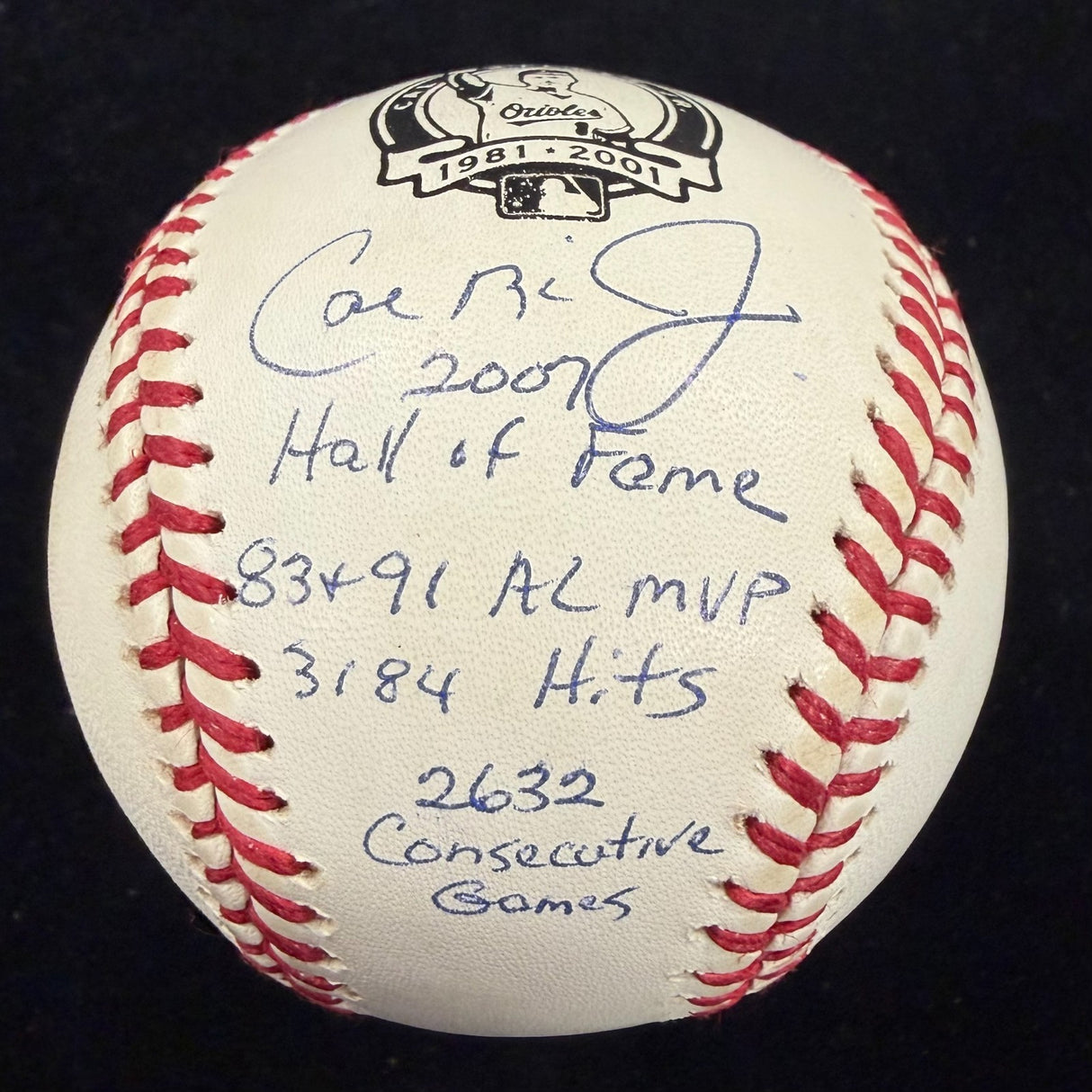 Cal Ripken Jr. Signed Retirement Logo Stat Baseball Beckett
