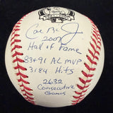 Cal Ripken Jr. Signed Retirement Logo Stat Baseball Beckett