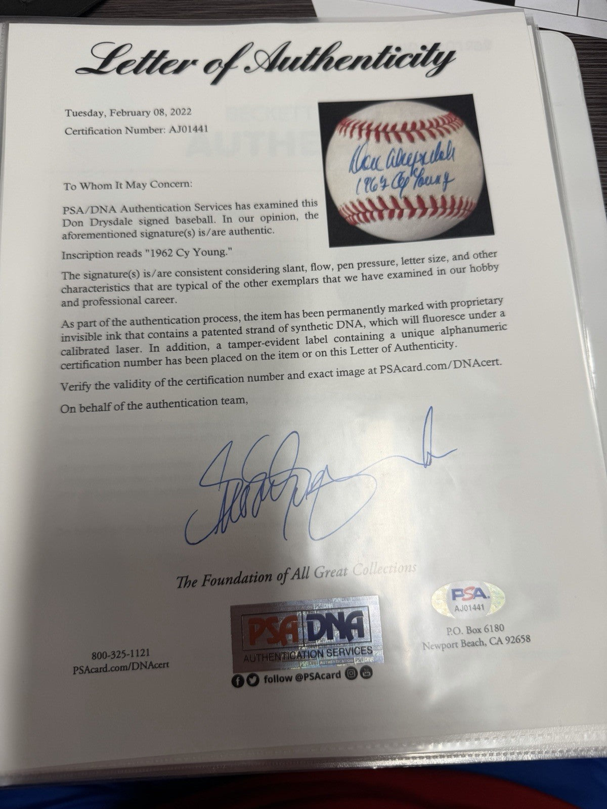Don Drysdale 1962 Cy Young Signed Baseball PSA/DNA LOA