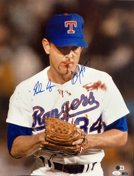 Nolan Ryan Bo Jackson Dual-Signed Bloody Lip 16x20 Photo JSA Beckett